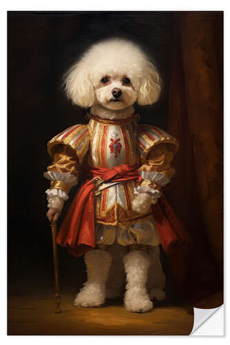 Muursticker Medieval Portrait of a Poodle Knight