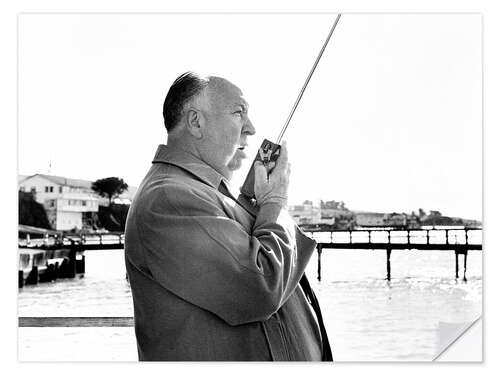 Selvklebende plakat Alfred Hitchcock on Location in Bodega Bay, California, 1963