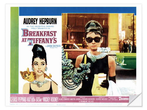 Wandsticker Breakfast at Tiffany's - Audrey Hepburn, US Lobbycard