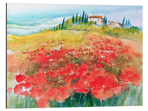 Aluminium print Poppy Field in Tuscany