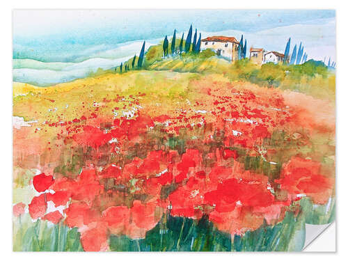 Selvklebende plakat Poppy Field in Tuscany