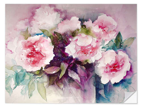 Selvklebende plakat Watercolor Peonies