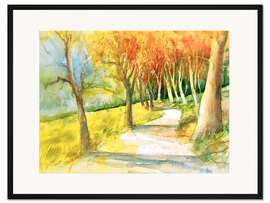 Gerahmter Kunstdruck Herbstweg im Bergbauerndorf Gerstruben