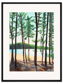 Gerahmter Kunstdruck Das Glitzern der Sonne auf einem Idyllischen Waldsee