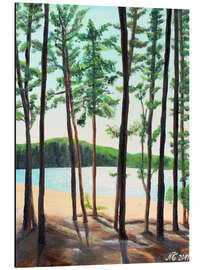 Magnettafel Das Glitzern der Sonne auf einem Idyllischen Waldsee