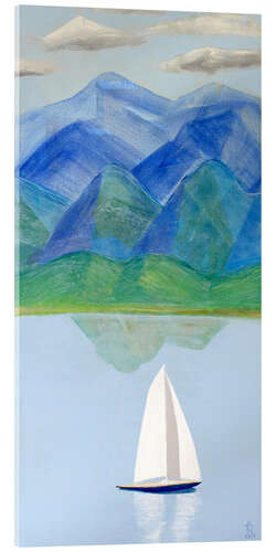 Cuadro de metacrilato Mountain Lake With Sailboat