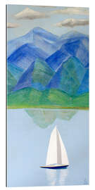 Tableau en plexi-alu Mountain Lake With Sailboat