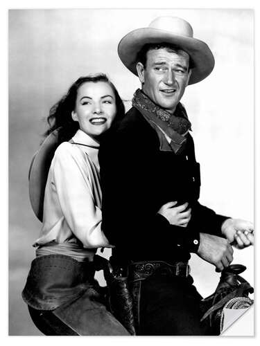 Selvklebende plakat Ella Raines, John Wayne in "Tall in the Saddle", 1944