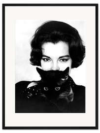 Gerahmter Kunstdruck Romy Schneider und Schwarze Katze, 1965