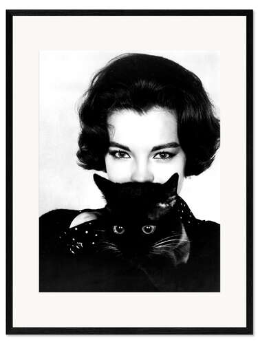 Plakat artystyczny premium w ramie Romy Schneider and Black Cat, 1965