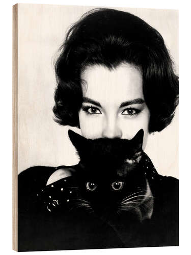 Hout print Romy Schneider and Black Cat, 1965