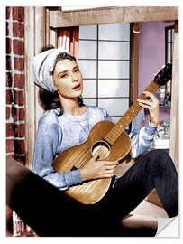 Muursticker Audrey Hepburn plays the guitar in "Breakfast at Tiffany's"