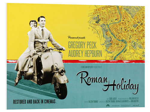 Quadro em PVC Audrey Hepburn, Gregory Peck - "Roman Holiday", 1953