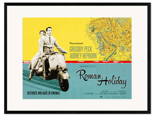 Gerahmter Kunstdruck Audrey Hepburn, Gregory Peck - "Roman Holiday", 1953