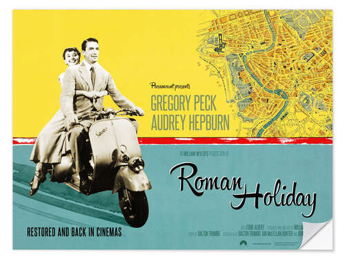 Vinilo para la pared Audrey Hepburn, Gregory Peck - "Roman Holiday", 1953