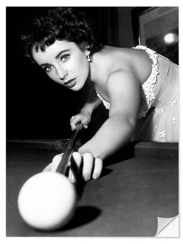 Wandsticker Elizabeth Taylor beim Billardspielen, 1951