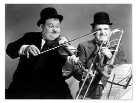 Selvklebende plakat Oliver Hardy and Stan Laurel playing instruments