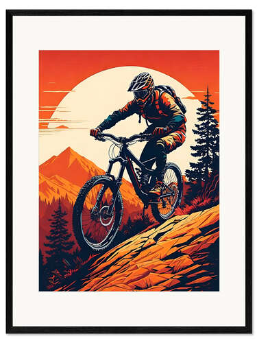 Innrammet kunsttrykk Mountain Biking at Dawn
