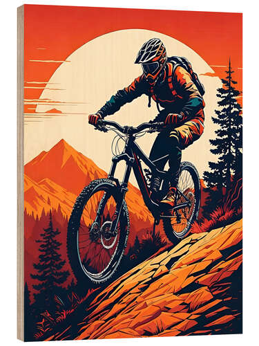 Wood print Mountain Biking at Dawn