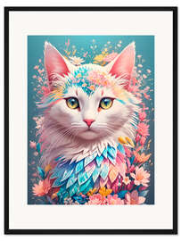 Gerahmter Kunstdruck Florale Katze