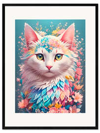 Framed art print Floral Cat