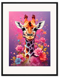 Gerahmter Kunstdruck Florale Giraffe