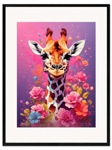 Kehystetty taidepainatus Floral Giraffe