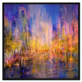 Gerahmter Kunstdruck Die Stadt am Fluss im goldenen Abendlicht