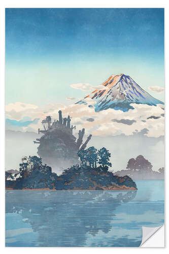 Självhäftande poster Fuji Over the Clouds and Moving Castle