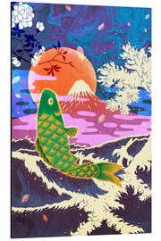 Aluminiumtavla Cyber Koi Fish and Mount Fuji