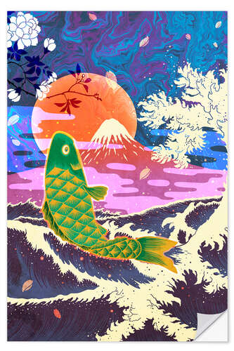 Wall sticker Cyber Koi Fish and Mount Fuji