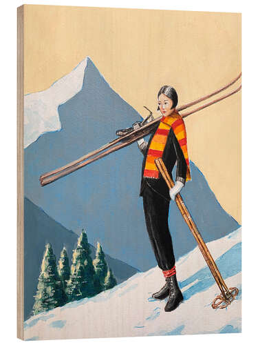 Tableau en bois Skier With Colourful Scarf