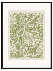 Gerahmter Kunstdruck Greifvögel auf Linolschnitt