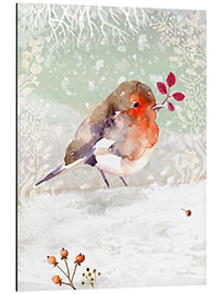 Aluminium print Winter Wonderland - Red Robin in the Snow