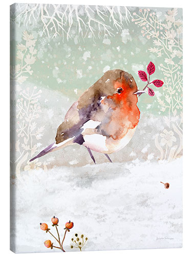 Canvas-taulu Winter Wonderland - Red Robin in the Snow