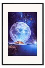 Gerahmter Kunstdruck Tauchen im Ozean beim Riesigen Mond