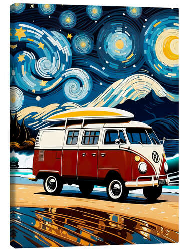 Leinwandbild Surfer Bus and Starry Night