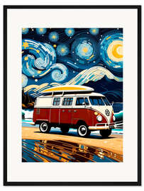 Gerahmter Kunstdruck Surfer Bus and Starry Night
