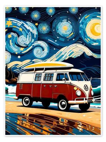 Poster Surfer Bus and Starry Night