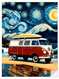 Sticker mural Surfer Bus and Starry Night