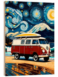 Holzbild Surfer Bus and Starry Night