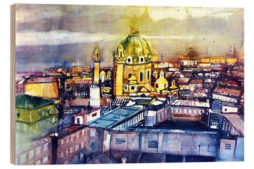 Wood print Vienna View of Karlskirche