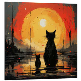 Magnettafel Katzen bei Sonnenuntergang