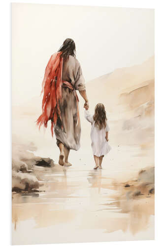 Tableau en PVC Small girl walk with Jesus