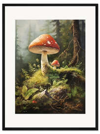 Gerahmter Kunstdruck Fliegenpilz im Tiefen Wald