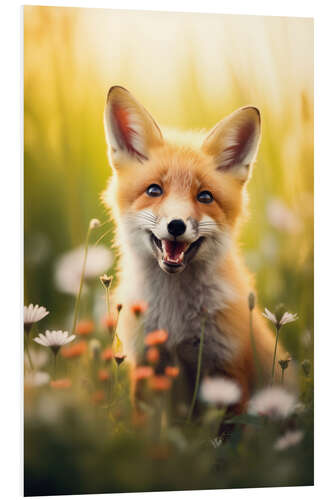 Foam board print Young Cute Fox in a Spring Meadow