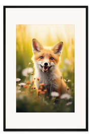 Gerahmter Kunstdruck Junger Süßer Fuchs auf einer Frühlingswiese