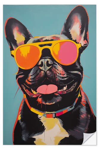 Selvklebende plakat Funky French Bulldog with Sunglasses