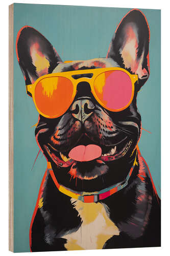 Tableau en bois Funky French Bulldog with Sunglasses