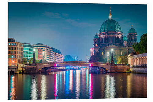 Tableau en PVC Friedrichsbrücke and Berlin Cathedral at night